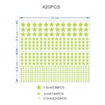 Set de 420 de autocolante decorative, PVC, Stelute fosforescente, Verde, 0.5-1.5cm