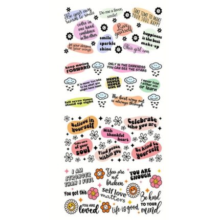 Set 4 Stickere decorative, transfer UV, mesaje motivationale, rezistente la apa, multicolor, 11x24cm