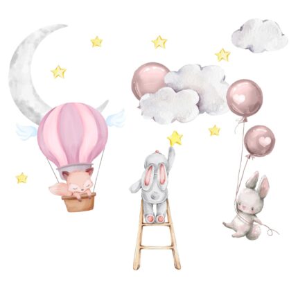 Sticker autocolante pentru copii: decor pastel pentru perete in camera copilului roz 60x120 cm