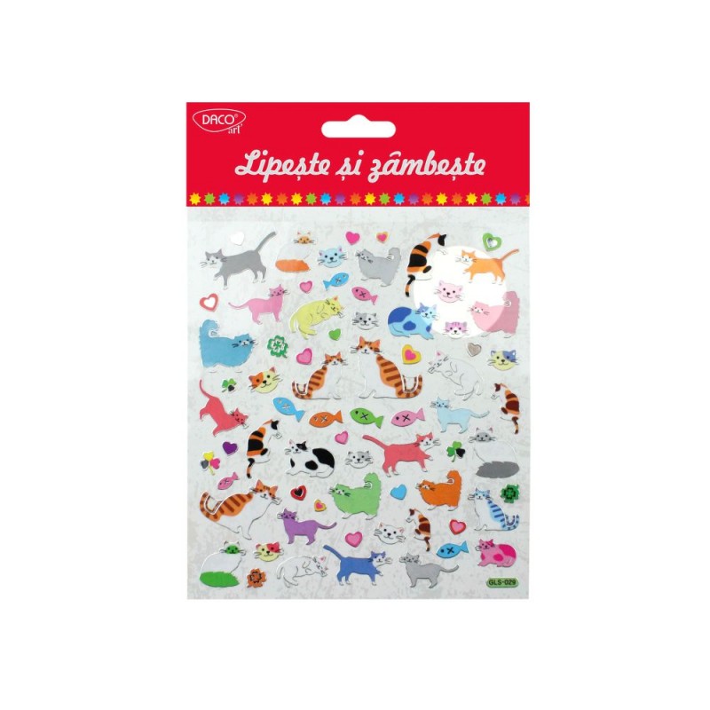 Abtibilduri DACO Lipeste si Zambeste, Model Pisici, 15x16.6 cm, 1 Folie, Multicolor, Abtibild, Autocolante Copii, Stickere Decorative