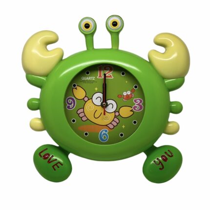 Ceas de perete pentru copii, Crab verde, 15 cm