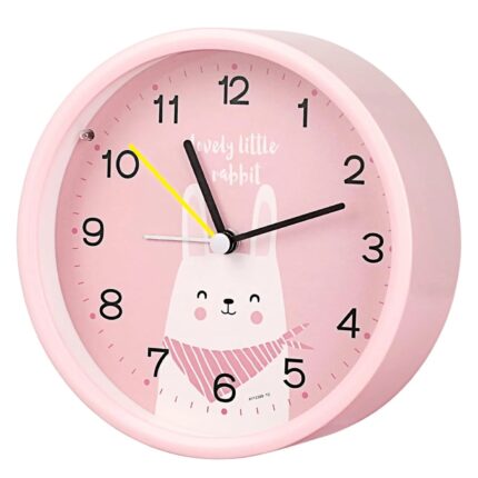Ceas cu alarma pentru copii Augshy, plastic, roz, 12 x 12 x 4 cm