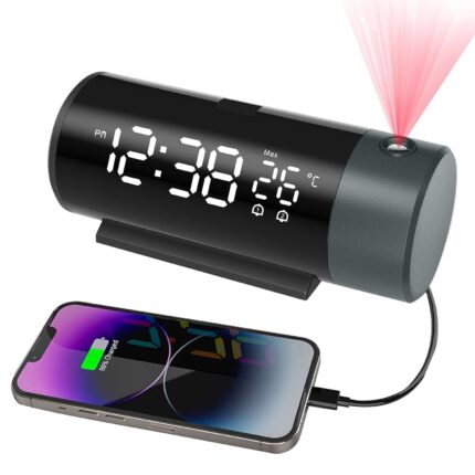 Ceas Electronic cu proiectie, Multifunctional, afisaj Temperatura, Luminozitate Automata, Doua alarme, Rotire la 180°, USB pentru incarcare telefon, Proiectie HD rosu, Vaxiuja, Negru