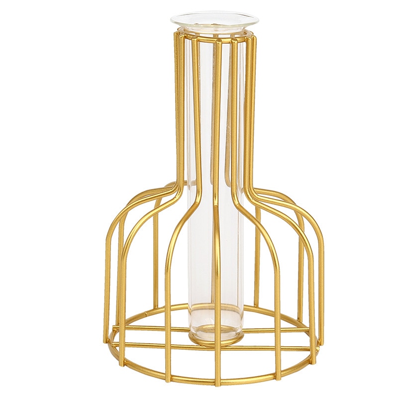 Vaza, Sticla/Metal, 14.5x10 cm, Auriu/Transparent