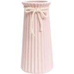 Vaza decorativa, Wacorresi, ceramica cu striuri, roz, 19cm