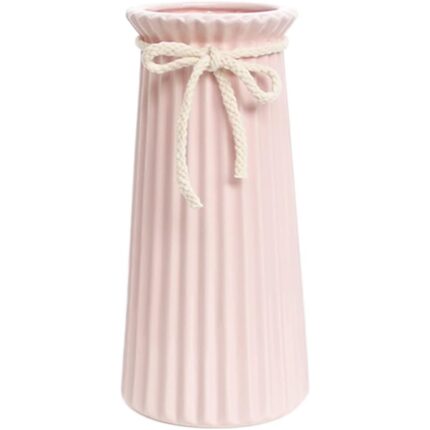 Vaza decorativa, Wacorresi, ceramica cu striuri, roz, 19cm
