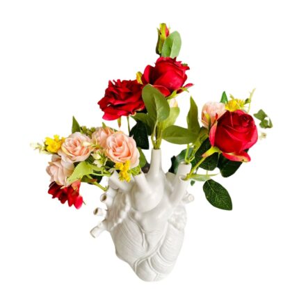 Vaza decorativa in forma de inima anatomica, Ornament de flori, Alba, Inaltime 20cm, VELICO®