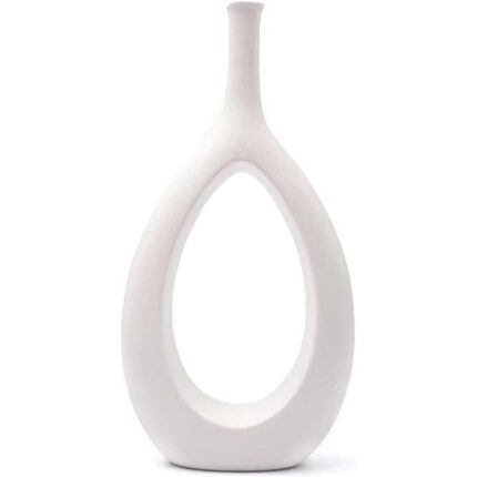 Vaza Decorativa din Ceramica in stil Modern, Alb texturat, 30 x 16 cm