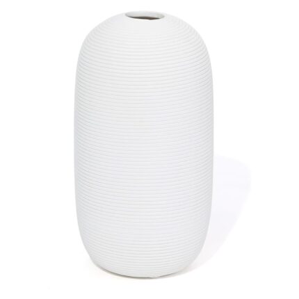 Vaza Decorativa din Ceramica cu dungi verticale, Alba, 15.5 x 8.5 cm
