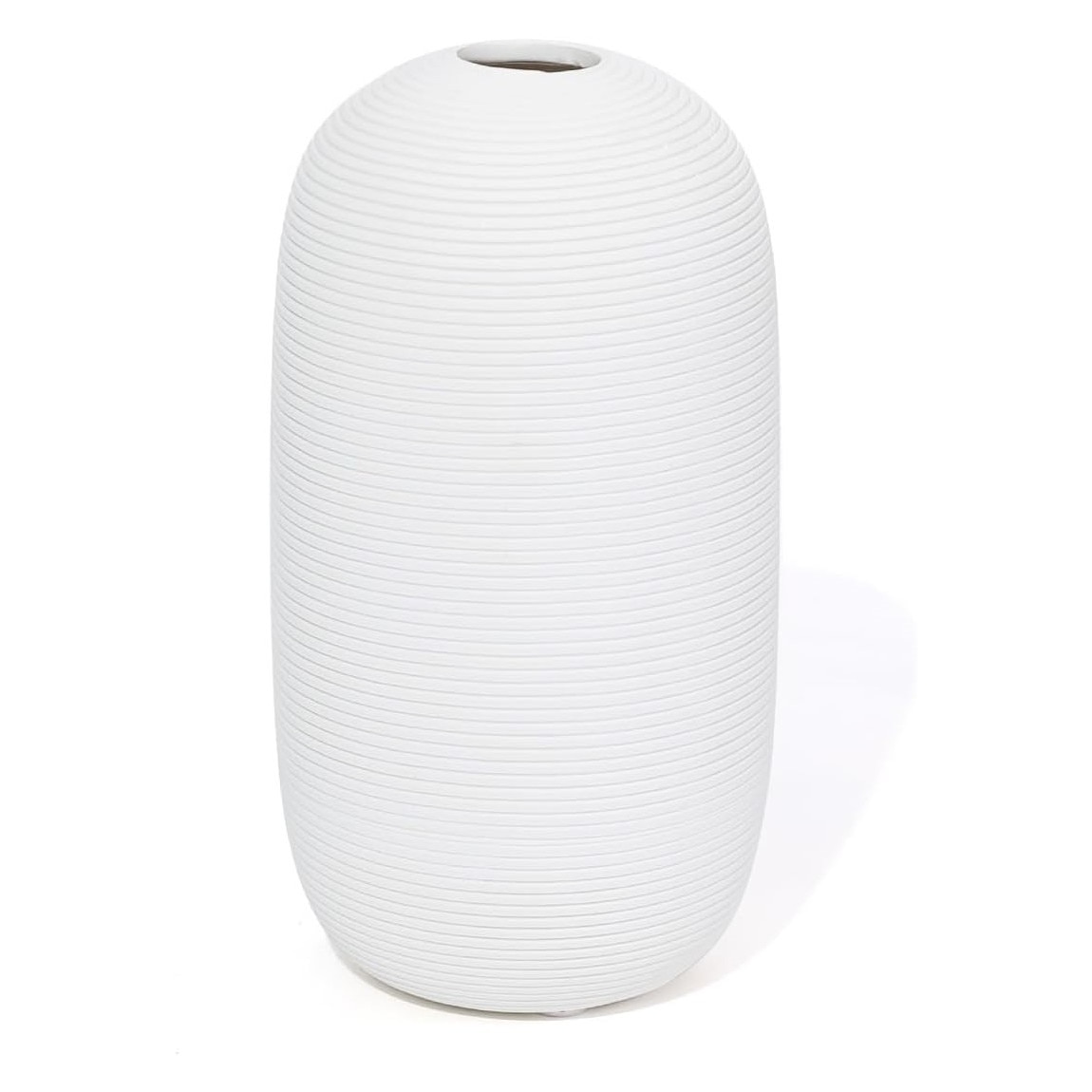 res_540bd18388c33fb93d1a32748430d7ff Vaza Decorativa din Ceramica cu dungi verticale, Alba, 15.5 x 8.5 cm