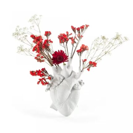 Vaza decorativa in forma de inima anatomica, XGETOP®, Ornament floral, Alb, Inaltime 15cm