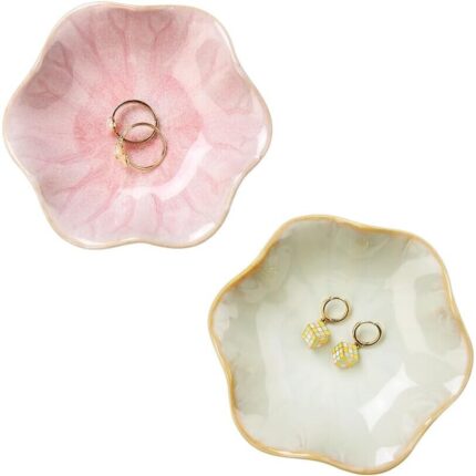 Set 2 tava decorativa Irregular rotunda, diametru de 11 cm, Roz/gri
