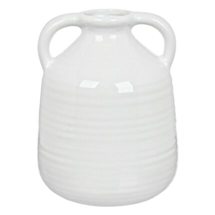 Vaza ceramica alba cu manere, 14 x 19 cm