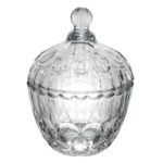 Bomboniera sticla, cu design rotunjit, cu capac, 300ml, 10x13cm
