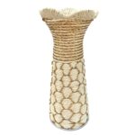 Vaza Decorativa, Impletitura Plastic, 12x30cm, Alb-Auriu