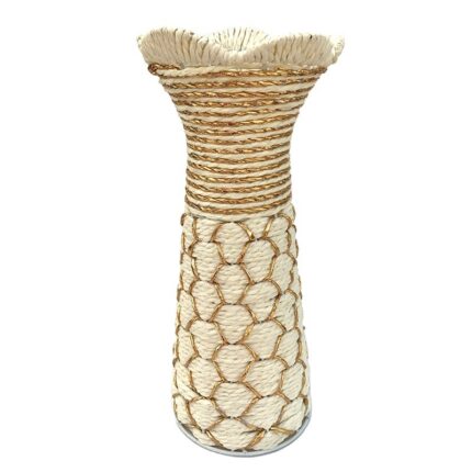 Vaza Decorativa, Impletitura Plastic, 12x30cm, Alb-Auriu