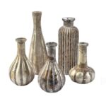 Set 6 vaze decorative, Belldeco, stil Barok, sticla, 8x8x14cm, gri antichizat