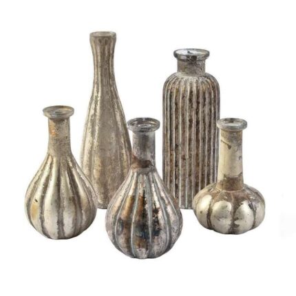 Set 6 vaze decorative, Belldeco, stil Barok, sticla, 8x8x14cm, gri antichizat