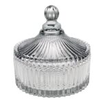 Bomboniera cu capac, model cu dungi, sticla, 15x17cm, transparent