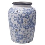 Vaza ceramica, model rustic, albastru si alb, 15x15x20cm