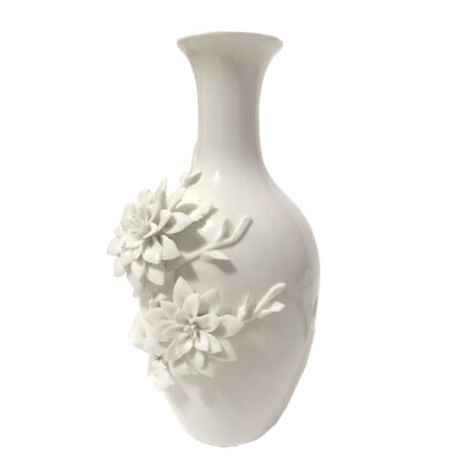 Vaza portelan, model 3D floare, alb