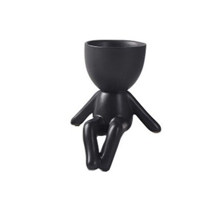 Vaza din ceramica Nordic Style mini pentru birou, in forma de corp uman 13 cm, neagra