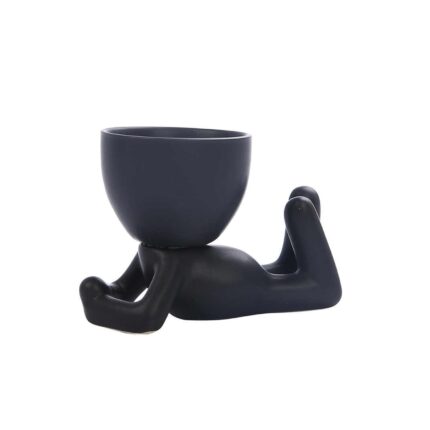 Vaza din ceramica mini pentru birou model nordic, in forma de corp uman 9 cm, neagra