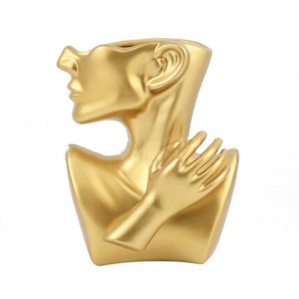 Vaza decor Lady Face Profil din Ceramica, Aurie, 19x13x25 cm