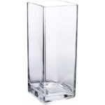Vaza decorativa din sticla transparenta patrata, longziming, 10x10x25cm, culoare maro