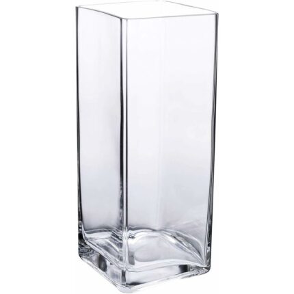 Vaza decorativa din sticla transparenta patrata, longziming, 10x10x25cm, culoare maro