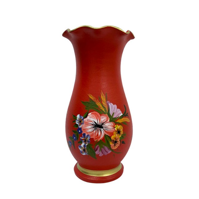 res_47cbd7a2b6513411f097e108bc26140b Vaza din ceramica de Arges realizata manual, Argcoms, H30, silueta cu onduleuri, pictura florala, rosu