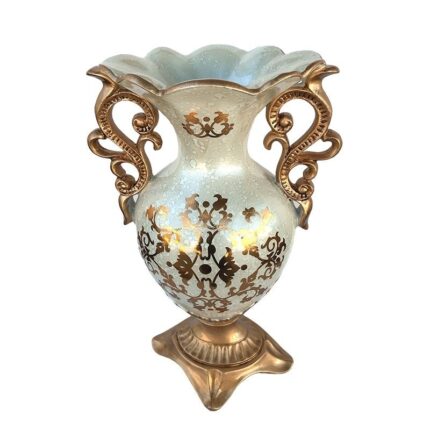 Vaza decorativa cu aspect vintage cu toarte si picior, Luxury, 43 cm, Auriu, 525H