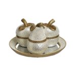 Platou decorativ cu fructe, Inart, din rasina, D 28X17 cm, White- Golden