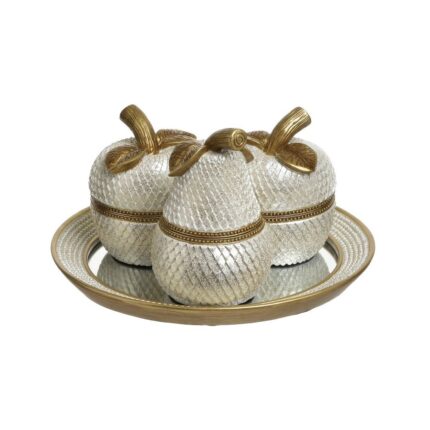 Platou decorativ cu fructe, Inart, din rasina, D 28X17 cm, White- Golden