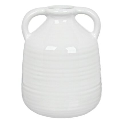 Vaza decorativa, cu manere, stil traditional, ceramica, alba, 14x19cm