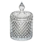 Bomboniera decorativa cu capac din sticla, 550ml, 10x19cm, transparent, design diamant, ConceptSeller