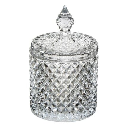 Bomboniera decorativa cu capac din sticla, 550ml, 10x19cm, transparent, design diamant, ConceptSeller