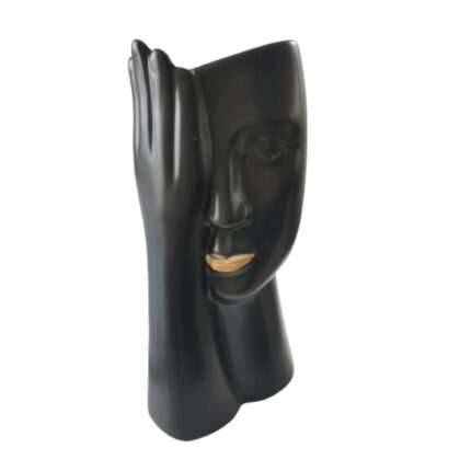 Vaza decorativa ceramica, negru cu auriu, chip de om, 25cm