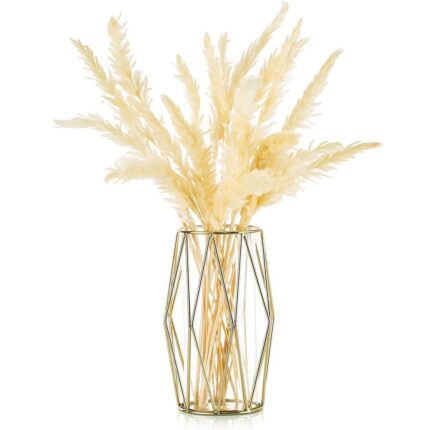 Vaza decorativa Jormftte, metal, 22x10cm, aurie, set vaza pentru flori Pampas