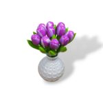 Vaza de sticla cu 11 lalele mov alb, Lemn, 22 cm