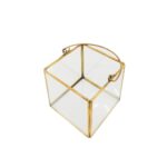 Vaza tip Terariu pentru plante HandleGolden Frame, forma cubica, din sticla si alama, transparent, 10x10 cm, Doty