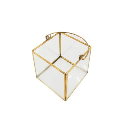 Vaza tip Terariu pentru plante HandleGolden Frame, forma cubica, din sticla si alama, transparent, 10x10 cm, Doty