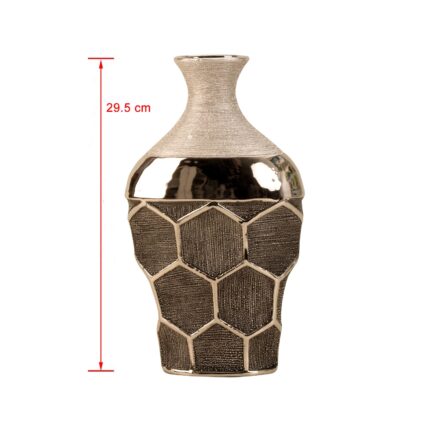 Vaza ceramica gat ingust model fagure culoare argintiu 29.5x17.5 cm