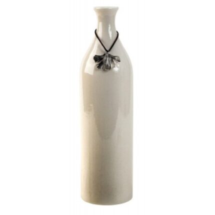 Vaza portelan Alba, cu decor frunza metal, 29,5 x 8cm