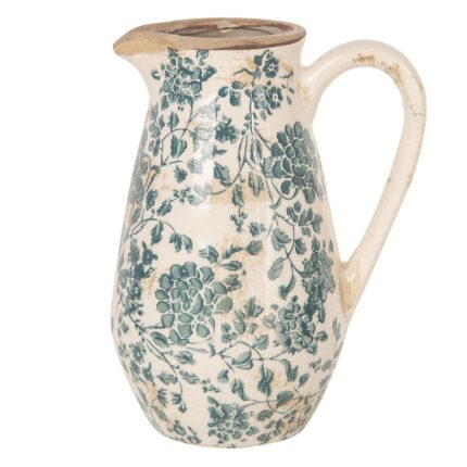 Carafa ceramica alb verde vintage 16x12x22 cm 1.3 L