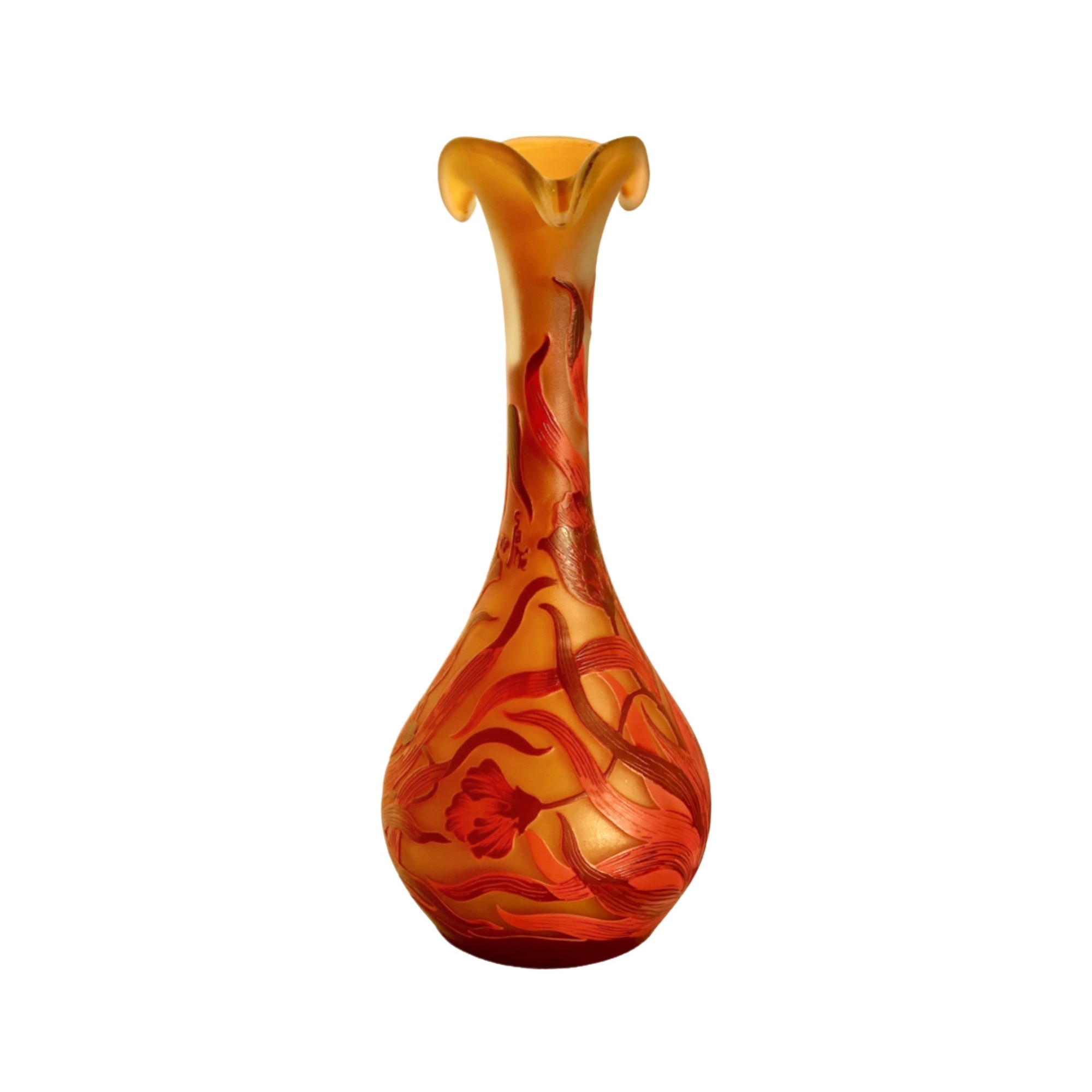 res_5345c170c8e5bce3c17067c42c9fcd38 Vaza din sticla tip Galle, H38cm, fronsata la cald, cu decor lalele japoneze