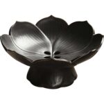 Bol decorativ cu drenaj, QttvbTna, Ceramica, Design Lotus, 16 x 7.5 cm, Negru