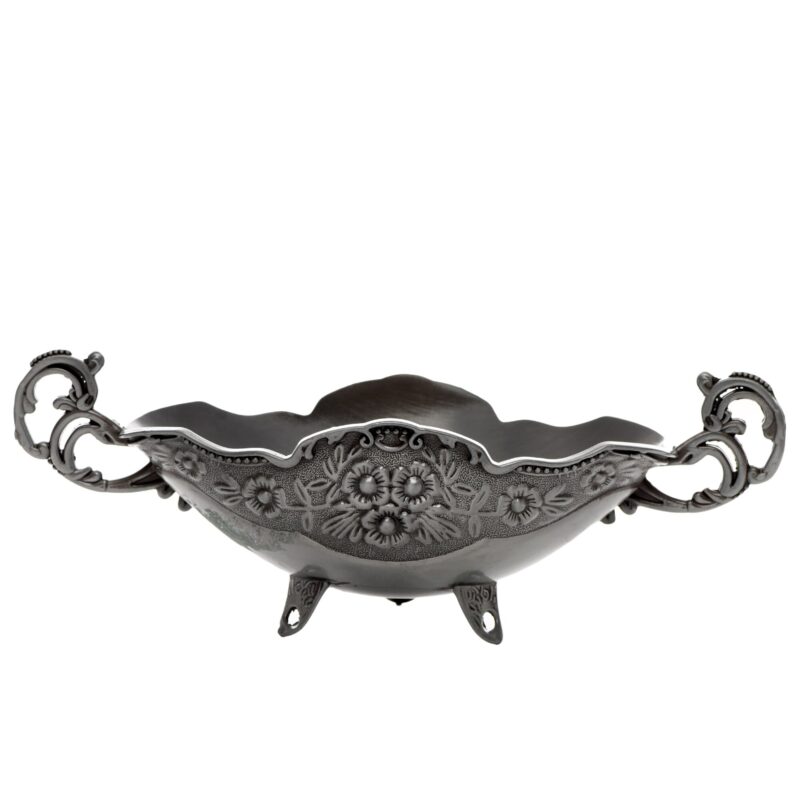 Bol din antimoniu cu motive florale gravate elegant, 24 cm
