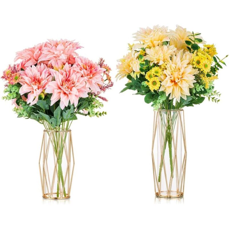 Vaze decorative geometrice, suport metalic, finisaj cristal, auriu, 2 marimi