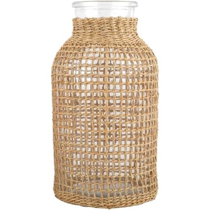 Set de vaze din sticla cu design din sfoara, vaze rotunde decorative, transparent, 30x10cm